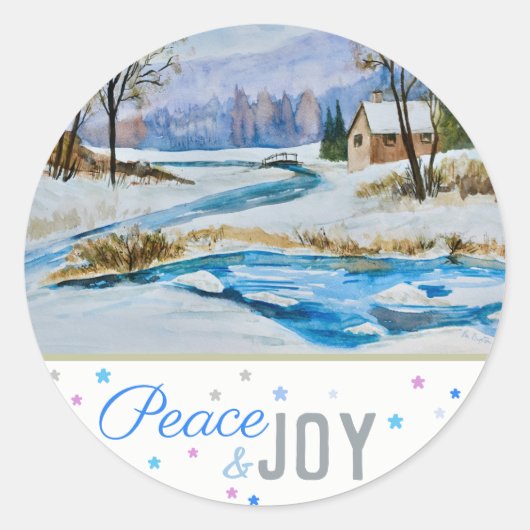 Peace & Joy - Winter Scene (20) Klassieke ronde st Ronde Sticker (Voorkant)