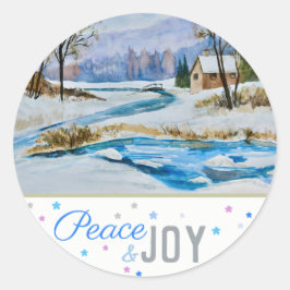Peace & Joy - Winter Scene (20) Klassieke ronde st Sticker