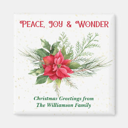Peace Joy & Wonder Red Poinsettia Christmas Magneet