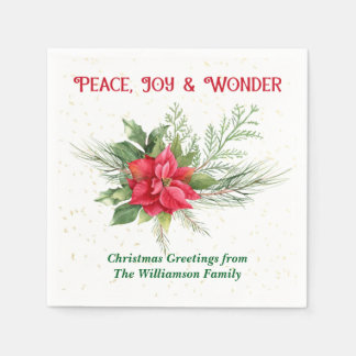 Peace Joy & Wonder Red Poinsettia Christmas Servet
