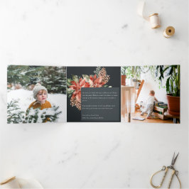 Peace Kerst Poinsettia Navy Zwarte Den 3 Foto Drieluik Wenskaart