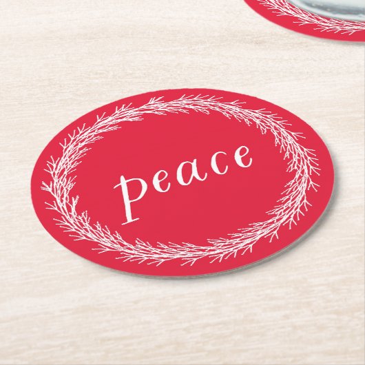 Peace Kerstfeest Ronde Kartonnen Onderzetter (Gebogen)