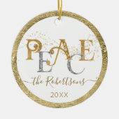 Peace-kerstgoud in Silver Glitter-serie Foto Keramisch Ornament (Voorkant)