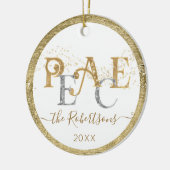 Peace-kerstgoud in Silver Glitter-serie Foto Keramisch Ornament (Links)