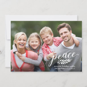 Peace-kersthandgeschreven script — witte overlay feestdagenkaart