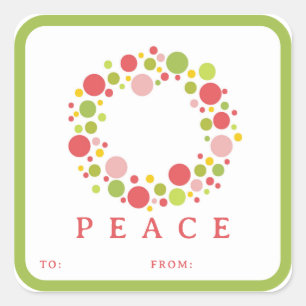 PEACE kerstlabel rode rand Vierkante Sticker
