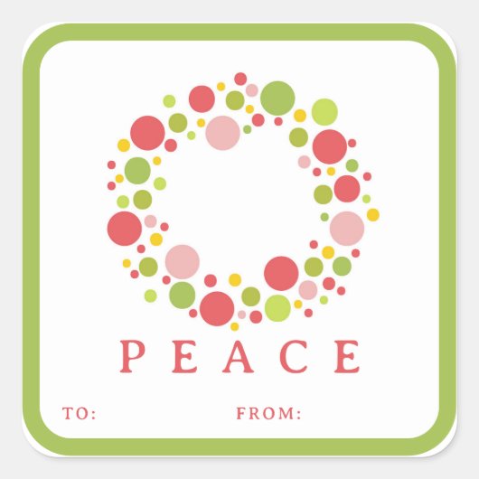 PEACE kerstlabel rode rand Vierkante Sticker (Voorkant)