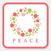 PEACE kerstlabel rode rand Vierkante Sticker (Voorkant)
