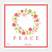 PEACE kerstlabel rode rand Vierkante Sticker (Voorkant)