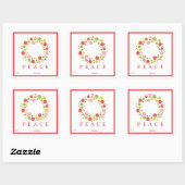 PEACE kerstlabel rode rand Vierkante Sticker (Vel)