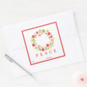PEACE kerstlabel rode rand Vierkante Sticker (Envelop)