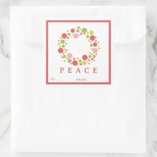 PEACE kerstlabel rode rand Vierkante Sticker