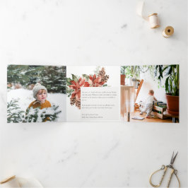 Peace Kerstmis Poinsettia Pine 3 Foto Waterverf Drieluik Wenskaart