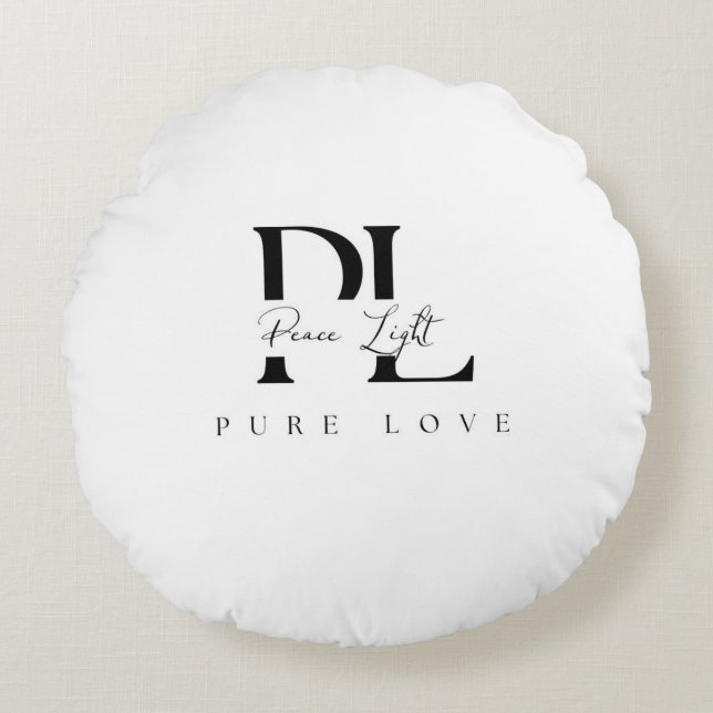 “Peace Light – Pure Love Logo Rond Kussen (Voorkant)