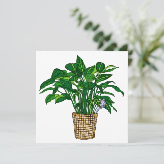 Peace Lilly Hand Drawn House Plant Blank Kaart (Staand voorkant)