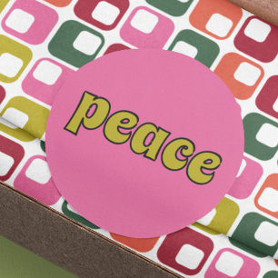 Peace Lime Groen en Roze Retro Stijl Ronde Sticker