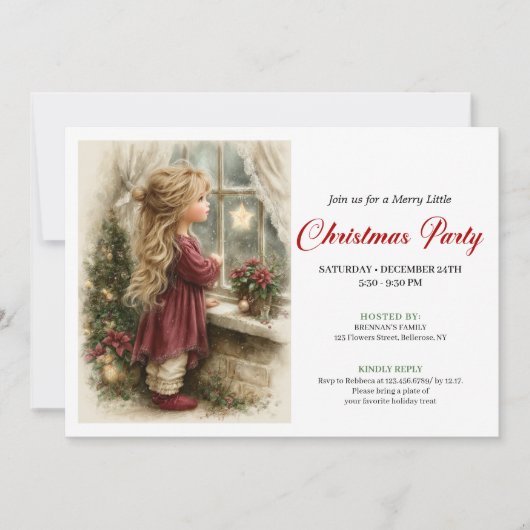 Peace Little Girl Awaits Santa Printable Invites Kaart (Voorkant)