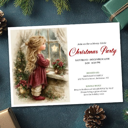 Peace Little Girl Awaits Santa Printable Invites Kaart
