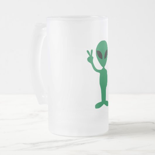 Peace Little Green Man Alien Silhouette Matglas Bierpul (Voorkant links)