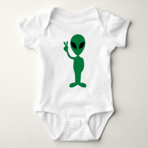 Peace Little Green Man Alien Silhouette Romper