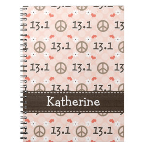 Peace Love 13.1 Half marathon Spiral notebook Jour Notitieboek