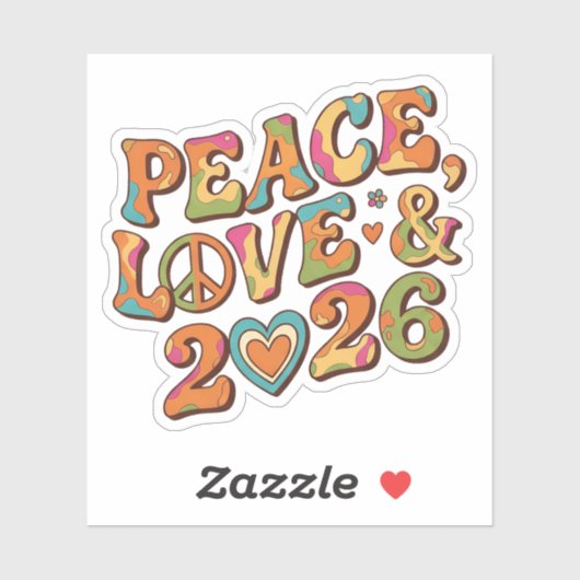 Peace Love 2026 Groovy Retro Sticker (Vel)