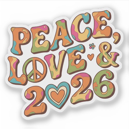 Peace Love 2026 Groovy Retro Sticker (Voorkant)