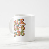 Peace Love 2026 Retro Psychedelic Mug Koffiemok (Voorkant links)