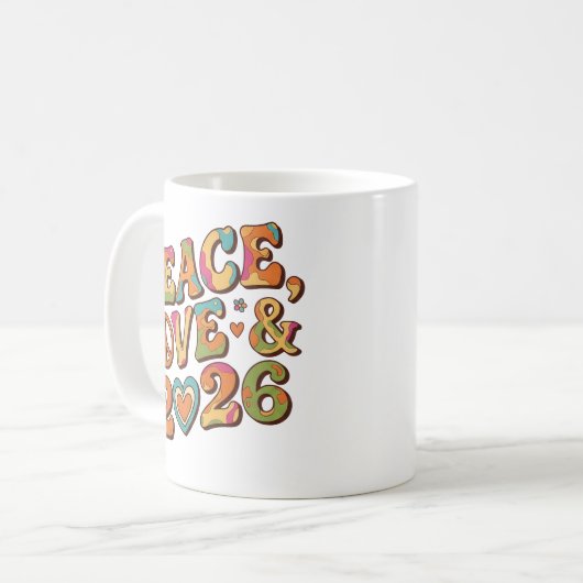 Peace Love 2026 Retro Psychedelic Mug Koffiemok (Voorkant links)