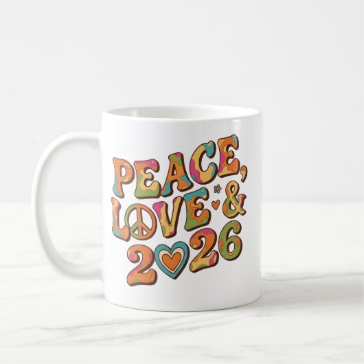 Peace Love 2026 Retro Psychedelische Mok (Links)