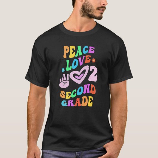 Peace Love 2ND GRADE Retro School Docent SECOND G T-shirt (Voorkant)