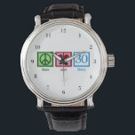 Peace Love 30th Birthday Cute Party Horloge<br><div class="desc">Een schattig dertigste verjaardagshorloge. Peace Love Thirty met het getal 30 in een  blauw.</div>