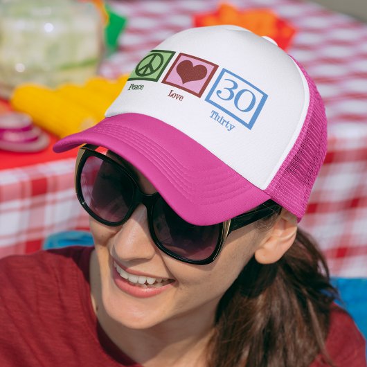 Peace Love 30th Birthday Cute Party Trucker Pet