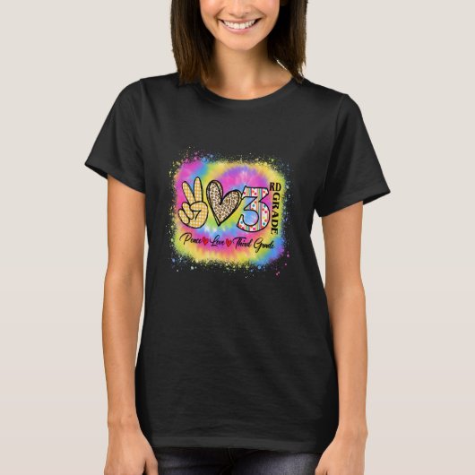 Peace Love 3rd Grade Girls Teacher Back to School T-shirt (Voorkant)