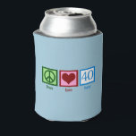 Peace Love 40th Birthday Cute Party Blikjeskoeler<br><div class="desc">Vrede Liefde Veertig. Een  vredesteken,  hart,  en het nummer 40 in prachtig blauw voor een veertigste verjaardagsfeestje.</div>