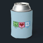 Peace Love 40th Birthday Cute Party Blikjeskoeler<br><div class="desc">Vrede Liefde Veertig. Een  vredesteken,  hart,  en het nummer 40 in prachtig blauw voor een veertigste verjaardagsfeestje.</div>