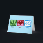 Peace Love 40th Birthday Cute Party Kaart<br><div class="desc">Vrede Liefde Veertig. Een  vredesteken,  hart,  en het nummer 40 in prachtig blauw voor een veertigste verjaardagsfeestje.</div>