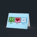 Peace Love 40th Birthday Cute Party Kaart<br><div class="desc">Vrede Liefde Veertig. Een  vredesteken,  hart,  en het nummer 40 in prachtig blauw voor een veertigste verjaardagsfeestje.</div>