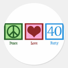 Peace Love 40th Birthday Cute Party Ronde Sticker