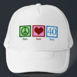 Peace Love 40th Birthday Cute Party Trucker Pet<br><div class="desc">Vredesliefde veertigste verjaardag.</div>