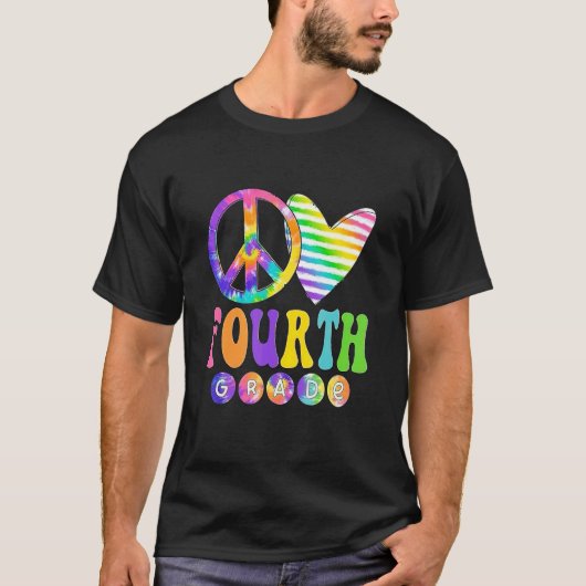 Peace Love 4th Grade Tie Dye Back to School Teache T-shirt (Voorkant)