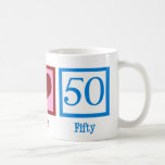 Peace Love 50 Cute 50th Birthday Koffiemok<br><div class="desc">Schud vijftig jaar of  cadeau ter gelegenheid van 50 jaar in het blauw. Peace Love 50.</div>