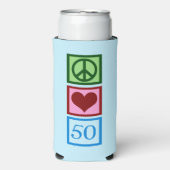 Peace Love 50 Cute Blue 50th Birthday Party Seltzer Blikjeskoeler (Seltzer Voorkant)