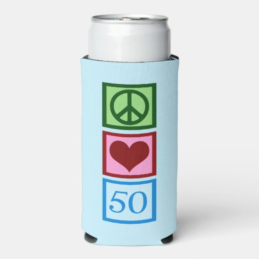 Peace Love 50 Cute Blue 50th Birthday Party Seltzer Blikjeskoeler (Seltzer Voorkant)