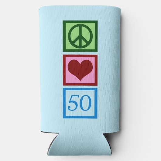 Peace Love 50 Cute Blue 50th Birthday Party Seltzer Blikjeskoeler (Achterkant)