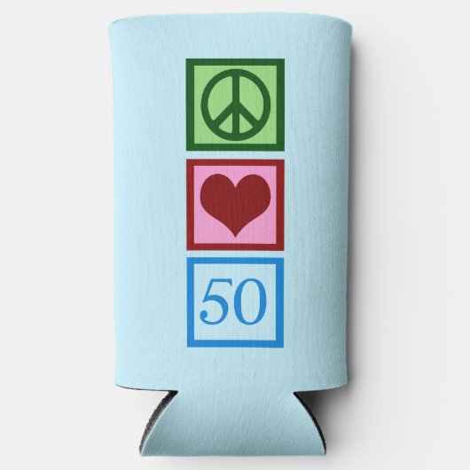 Peace Love 50 Cute Blue 50th Birthday Party Seltzer Blikjeskoeler (Voorkant)