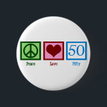 Peace Love 50 Ronde Button 5,7 Cm<br><div class="desc">Een cadeau voor vijftigste verjaardag.</div>