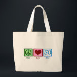 Peace Love 50th Birthday Cute Party Grote Tote Bag<br><div class="desc">Een cadeau voor vijftigste verjaardag.</div>
