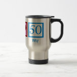 Peace Love 50th Birthday Cute Party Reisbeker<br><div class="desc">Een vredesteken,  hart en vijftig. Een geweldig cadeau voor vijftig jaar.</div>