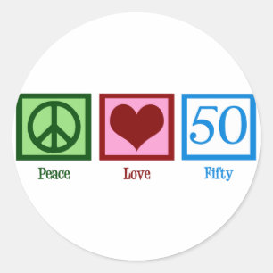 Peace Love 50th Birthday Cute Party Ronde Sticker